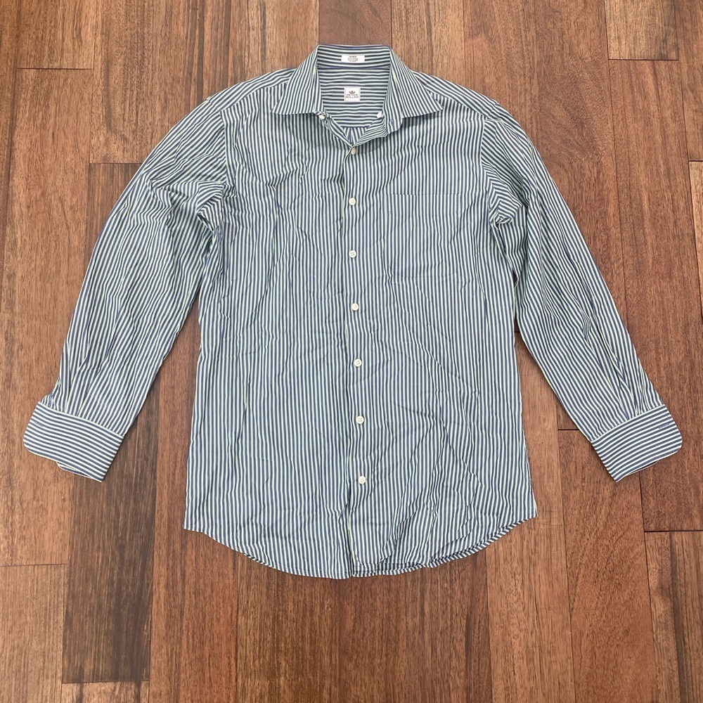 Peter Millar Dress Shirt Men's Medium Long Sleeve Button-Up Blue Green Stripe